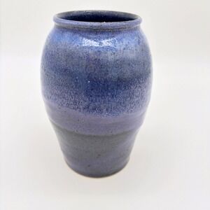 Guenther Stowe Pottery Vase Blue Purple Mottled Glaze Hand Thrown Ceramic